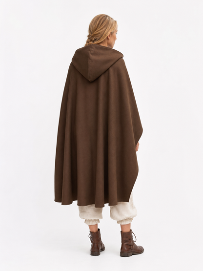 Medieval Fantasy Hooded Cloak, Deep Brown Long Draped Cape with Overlapping Front and Pointed Hem for Role Play, Stage Styling and Outdoor Wear