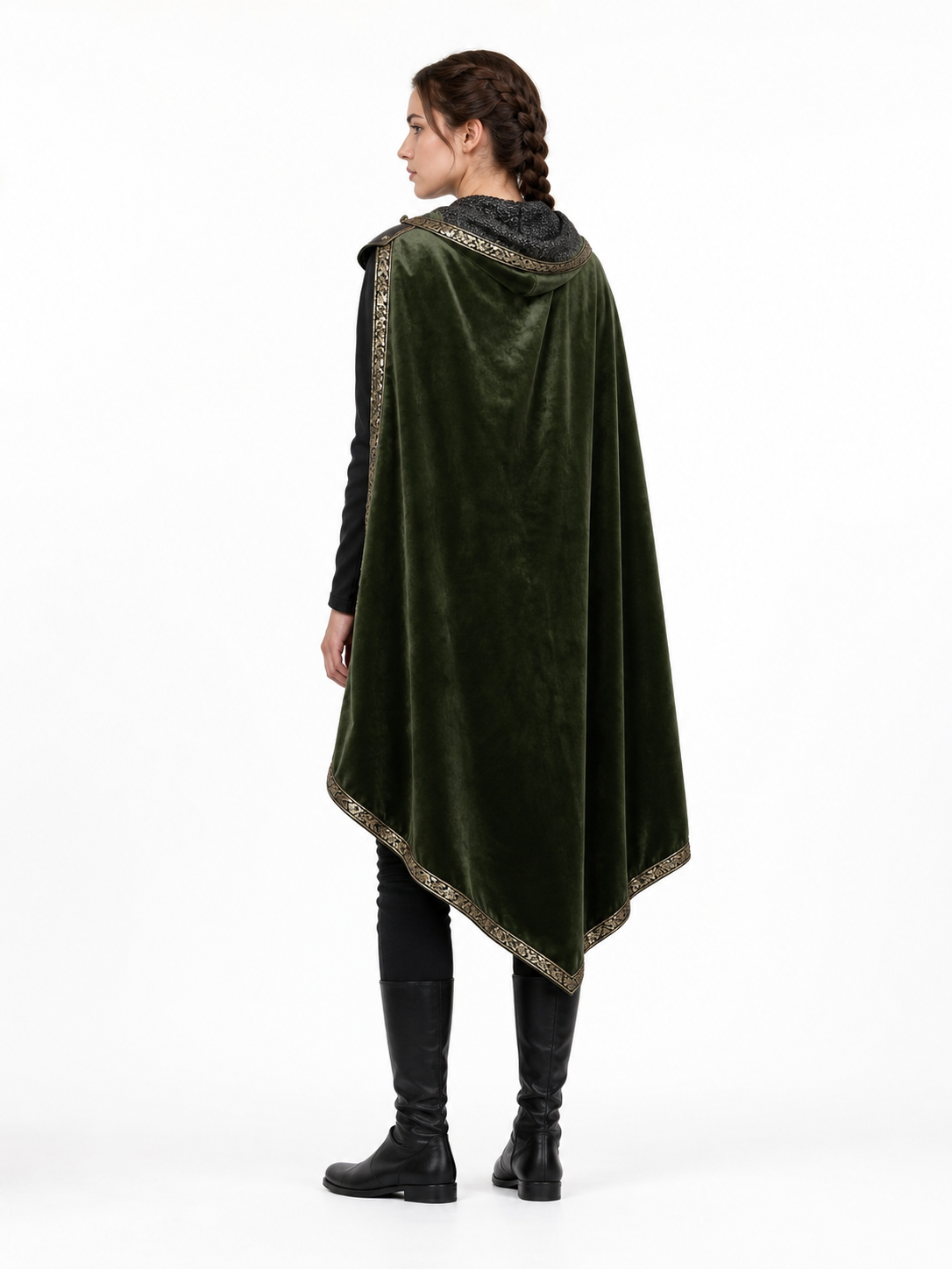 Green asymmetrical long carnival cape