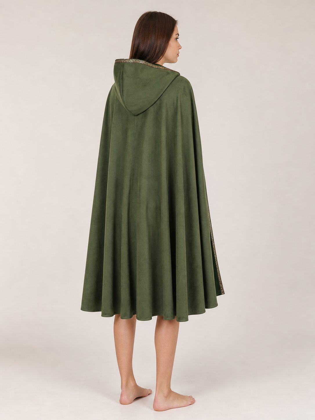 Green Carnival Cloak with Hood and Trim