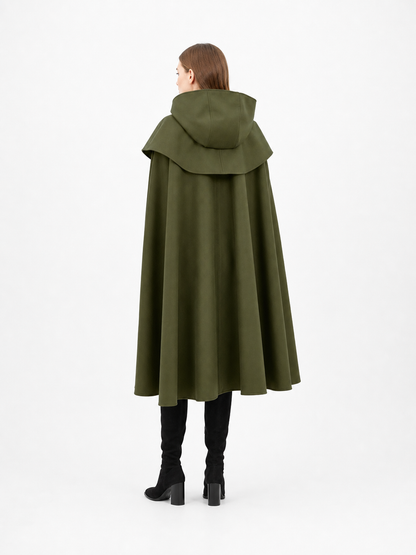Triangular Hooded Cape, Olive Green