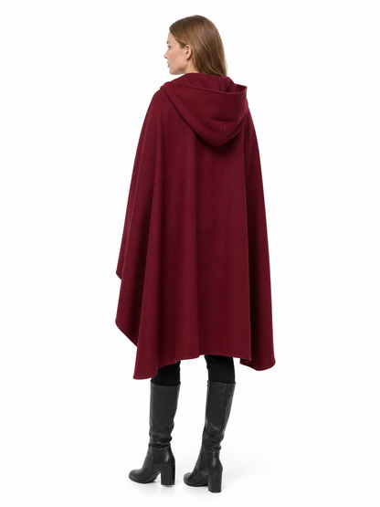 Medieval Hooded Cloak Wine Red Cape with Overlapping Front and Irregular Draped Hem for Cosplay, Theme Parties, Stage Performances and Fantasy Photography
