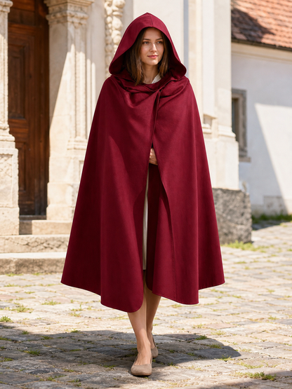 Medieval Hooded Cloak Wine Red Cape with Overlapping Front and Irregular Draped Hem for Cosplay, Theme Parties, Stage Performances and Fantasy Photography