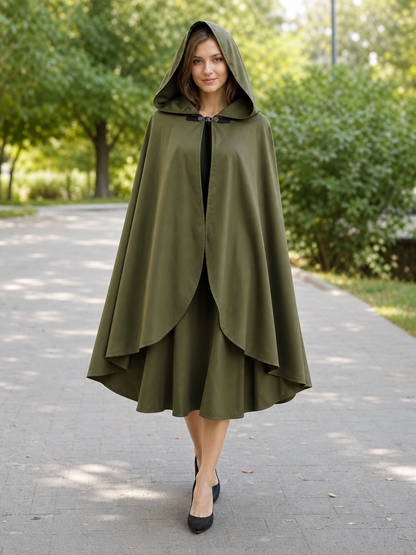 Green Costume Cloak with a Large Hood