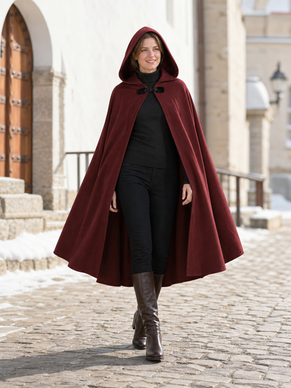 Burgundy Hooded Carnival Cloak for Cosplay