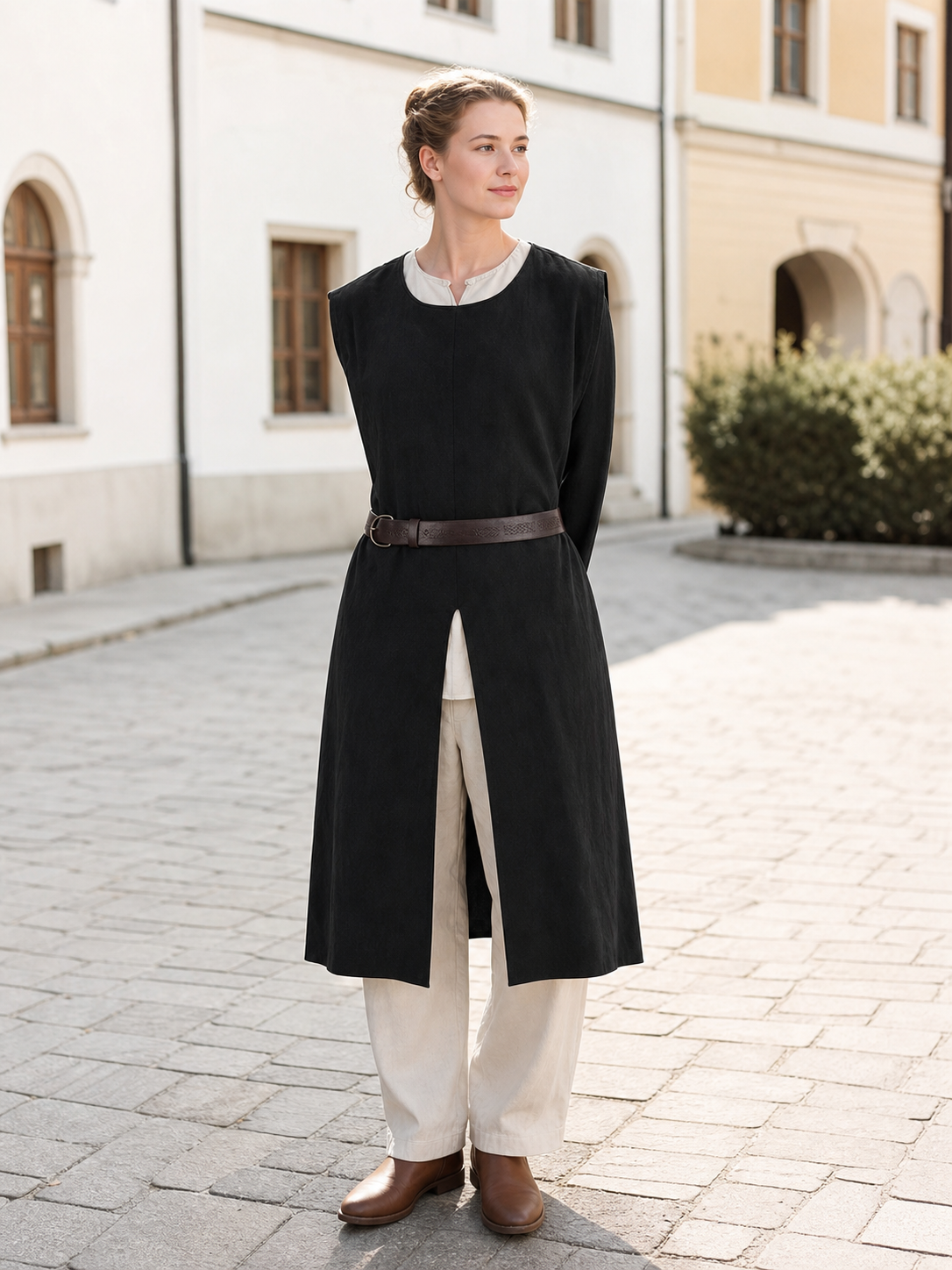 Black Sleeveless Round-Neck Tunic Top
