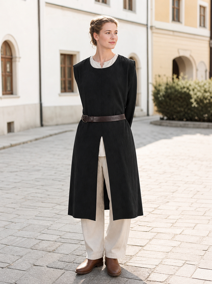 Black Sleeveless Round-Neck Tunic Top