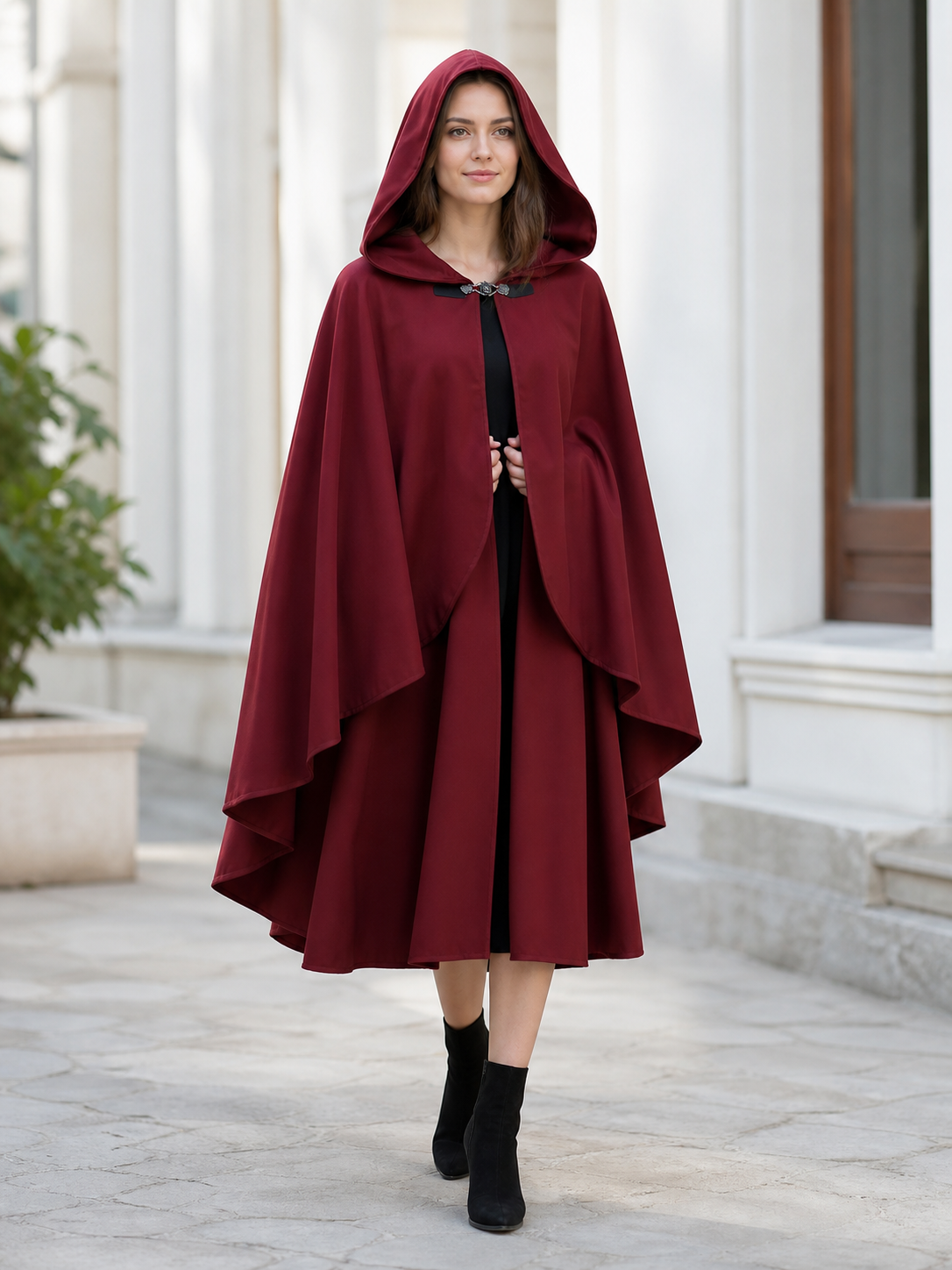 Burgundy Hooded Costume Cloak for Cosplay