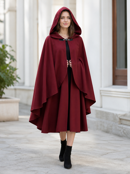 Burgundy Hooded Costume Cloak for Cosplay