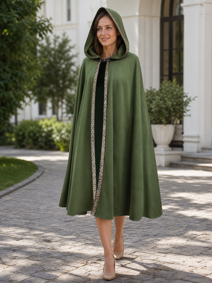 Green Carnival Cloak with Hood and Trim