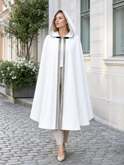White Medieval Hooded Costume Cloak
