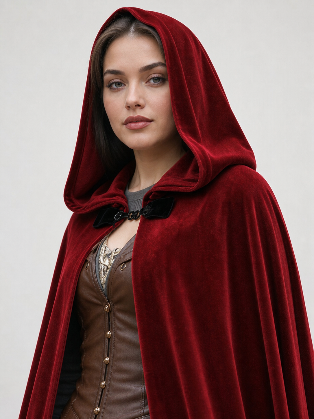 Burgundy Medieval Hooded Costume Cloak