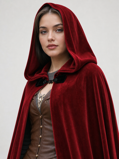 Burgundy Medieval Hooded Costume Cloak