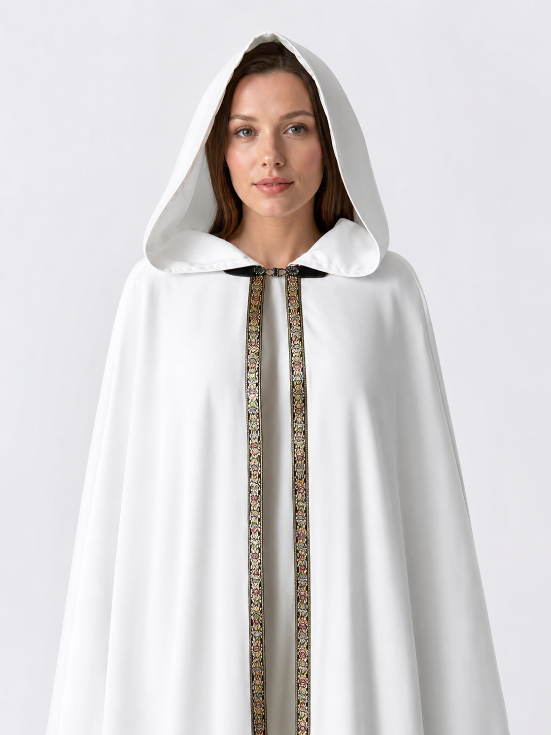 White Medieval Hooded Costume Cloak