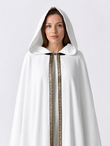 White Medieval Hooded Costume Cloak