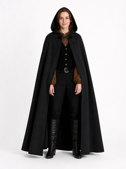 Long black hooded carnival cloak