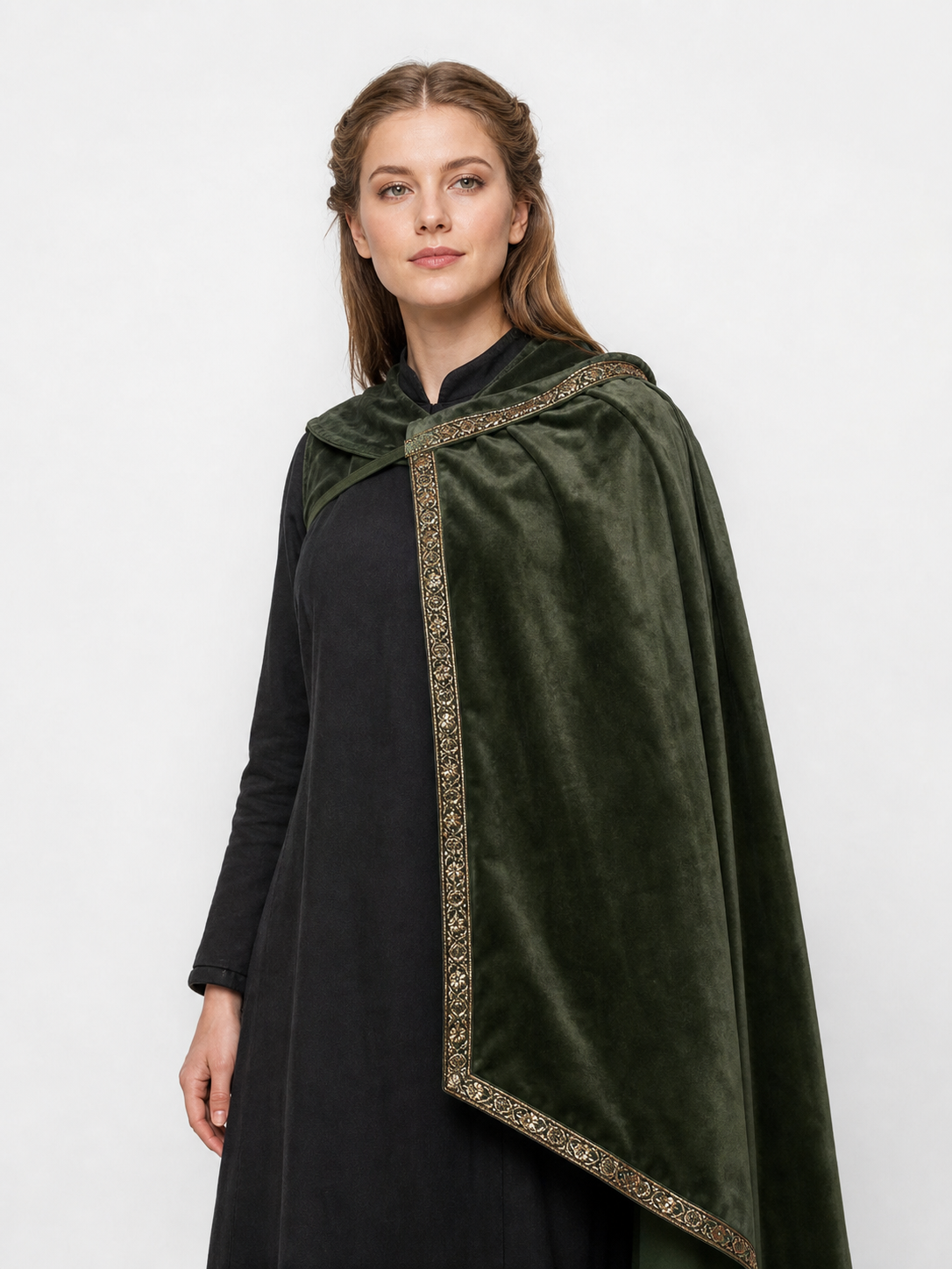Green asymmetrical long carnival cape