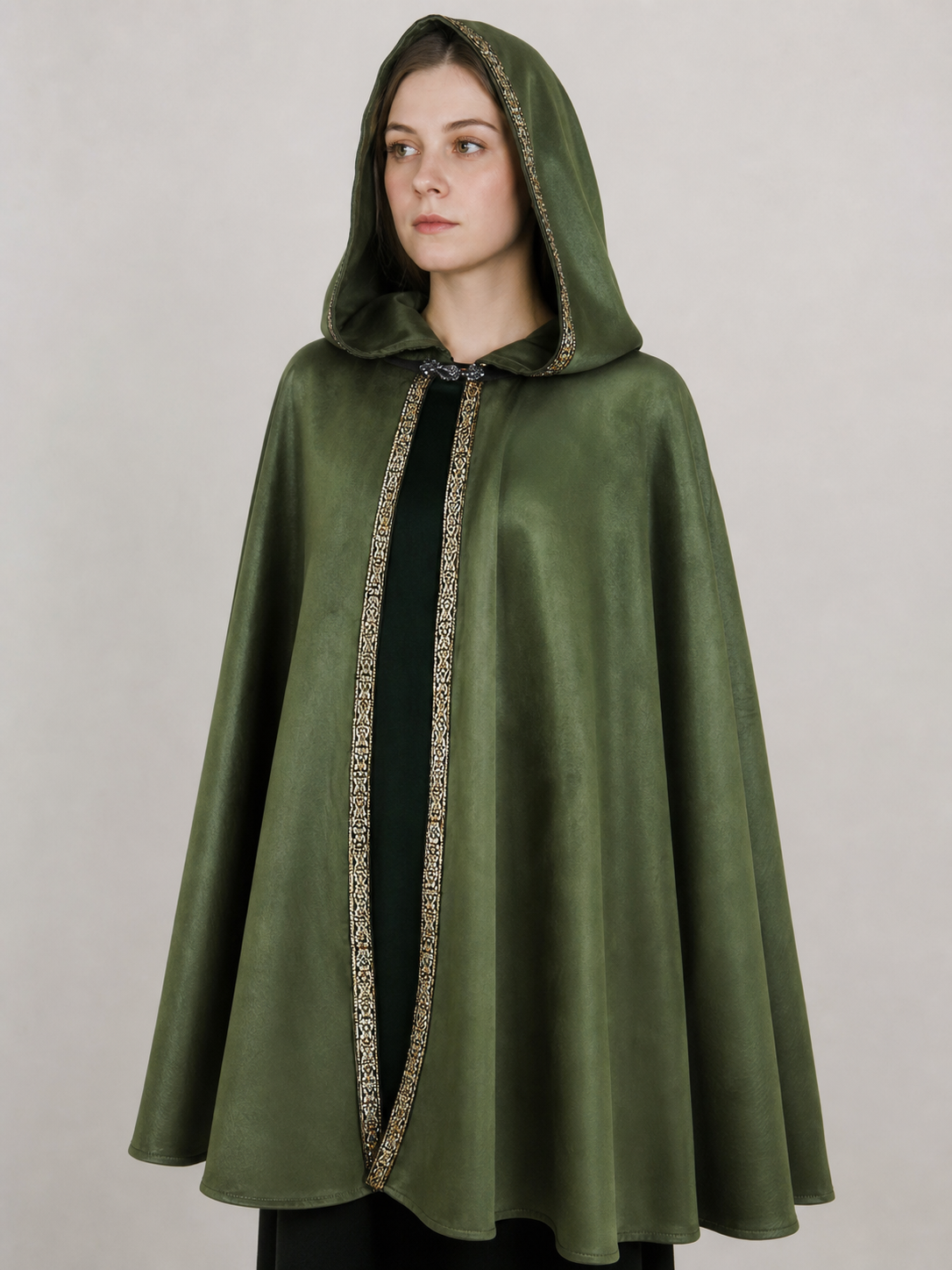 Green Carnival Cloak with Hood and Trim