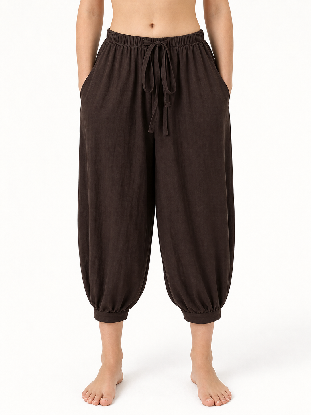 Brown Cotton-Linen Aladdin Pants