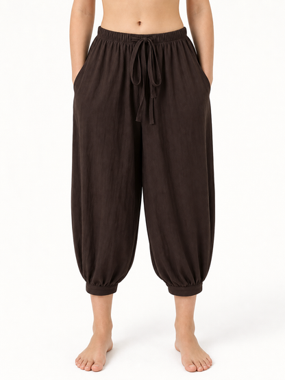 Brown Cotton-Linen Aladdin Pants