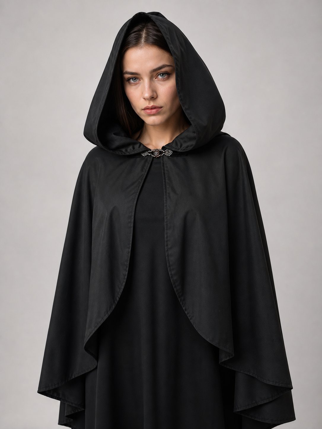 Black Hooded Carnival Cape, Flowing