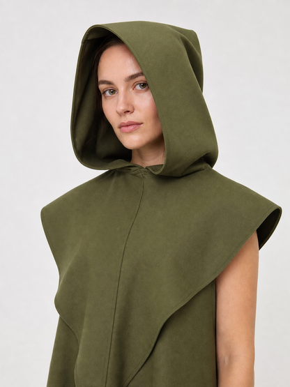 Triangular Hooded Cape, Olive Green