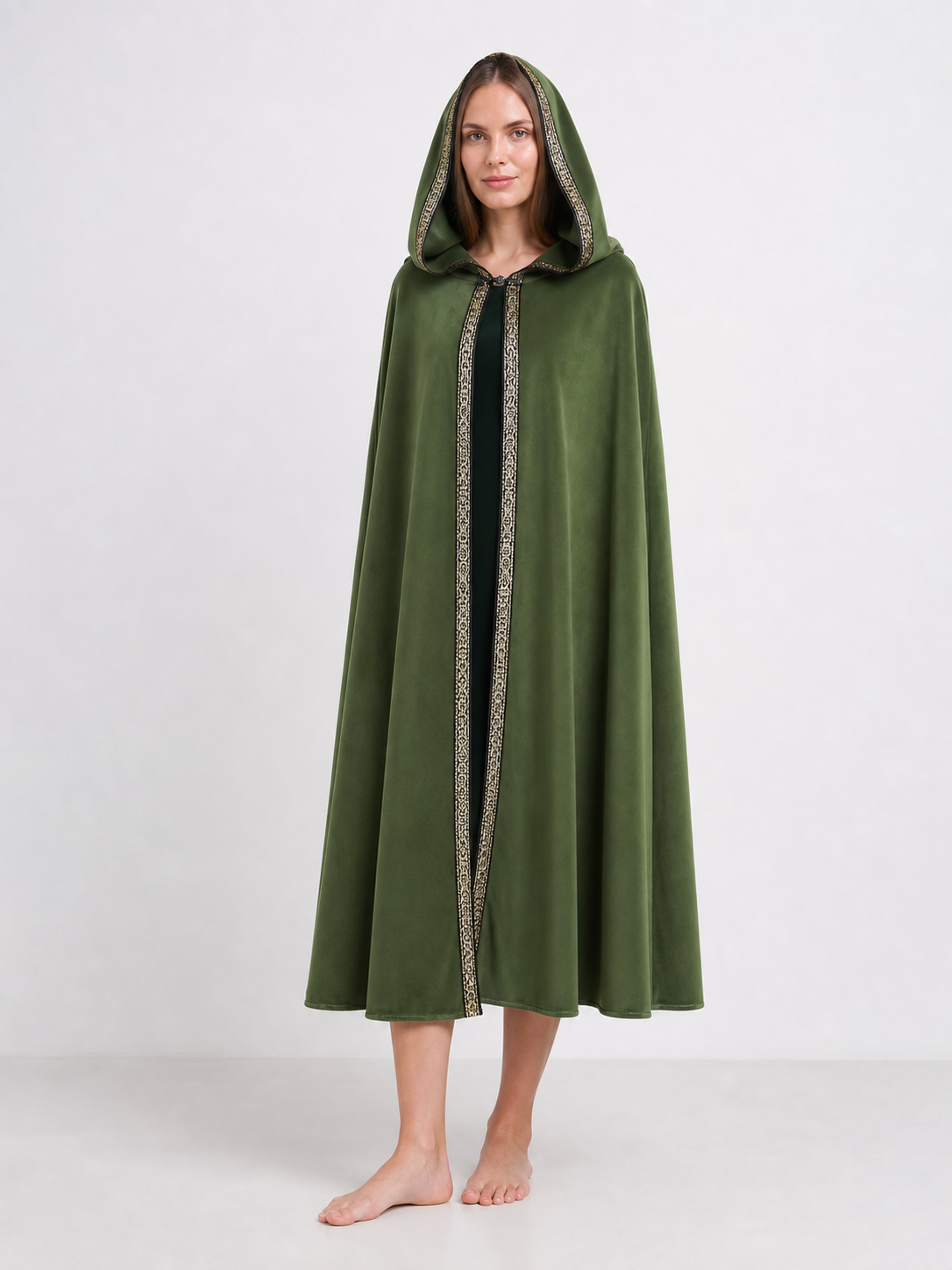 Green Carnival Cloak with Hood and Trim