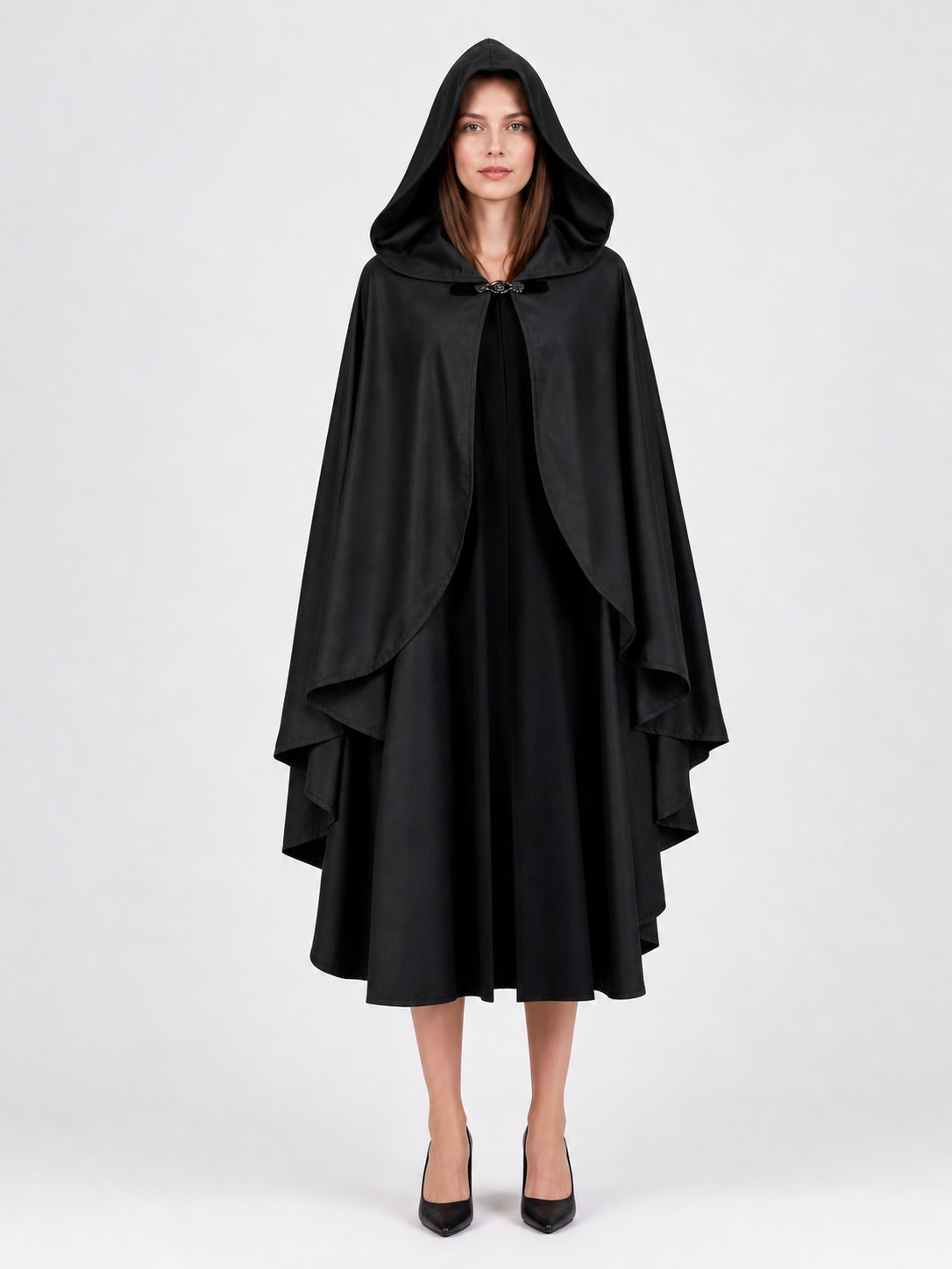 Black Hooded Carnival Cape, Flowing