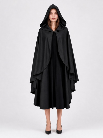 Black Hooded Carnival Cape, Flowing