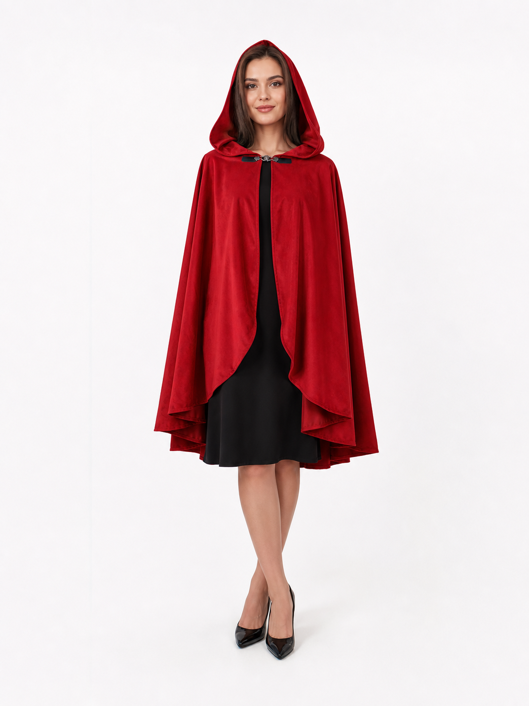 Red medieval carnival cloak with hood