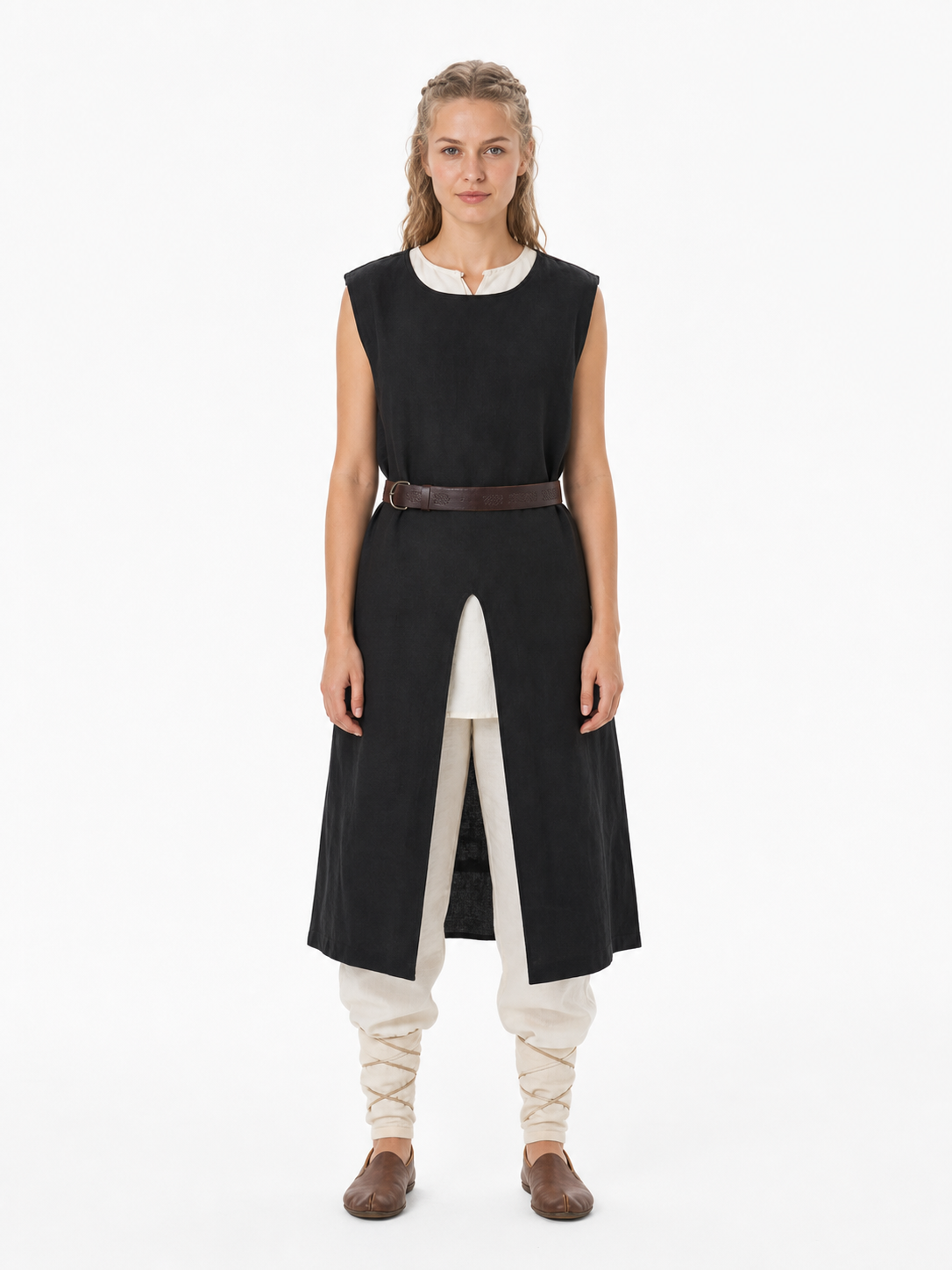 Black Sleeveless Round-Neck Tunic Top