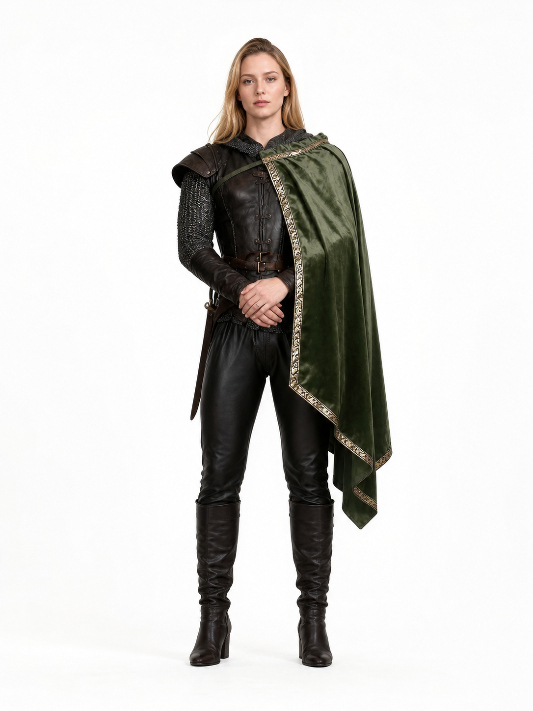 Green asymmetrical long carnival cape