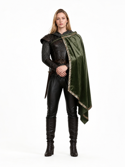 Green asymmetrical long carnival cape