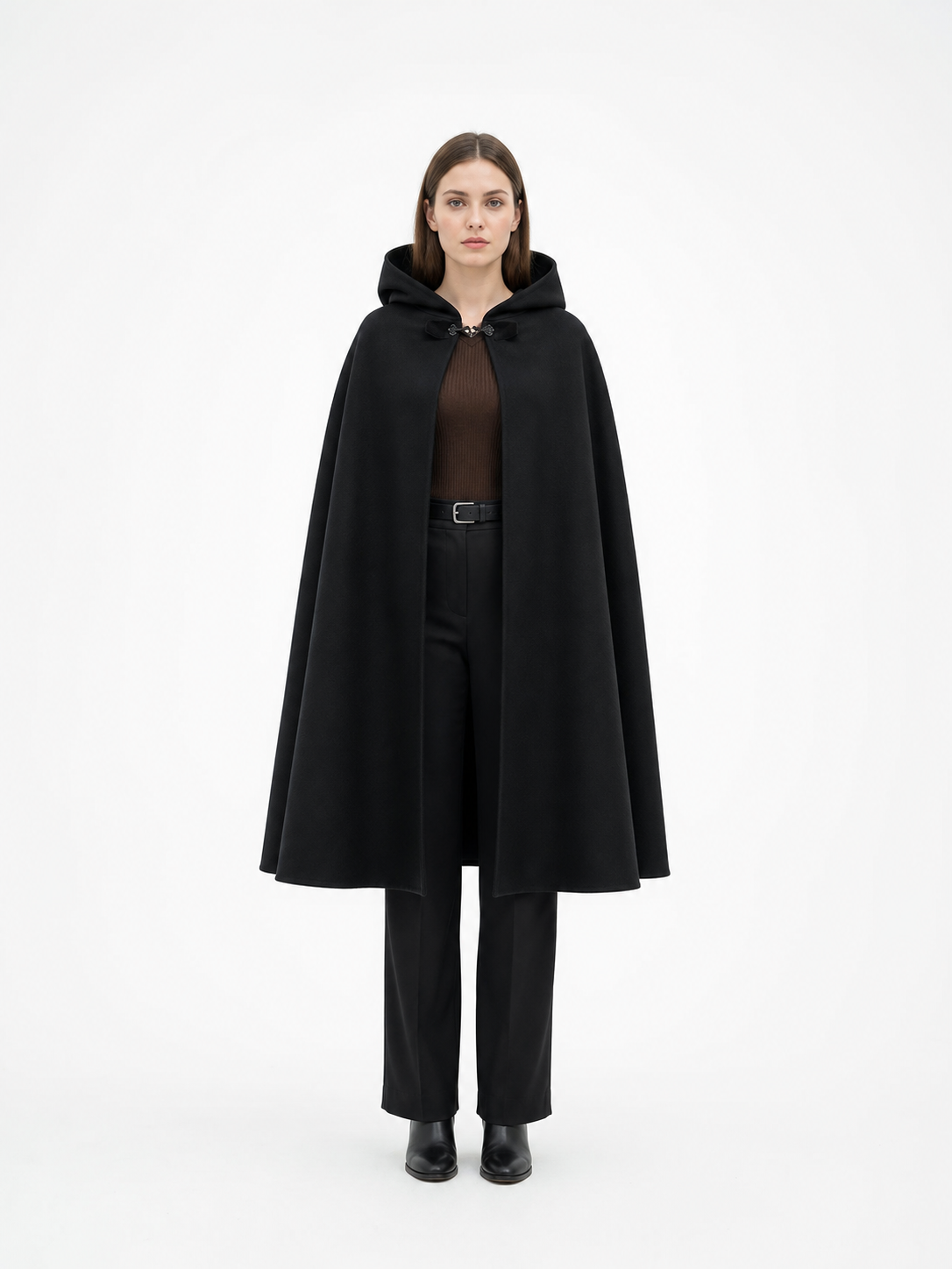 Long black hooded carnival cloak