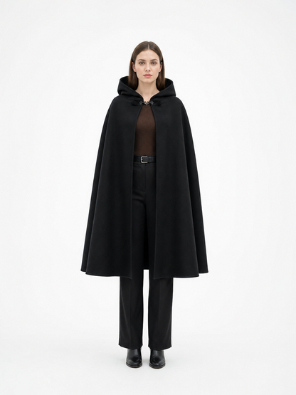 Long black hooded carnival cloak