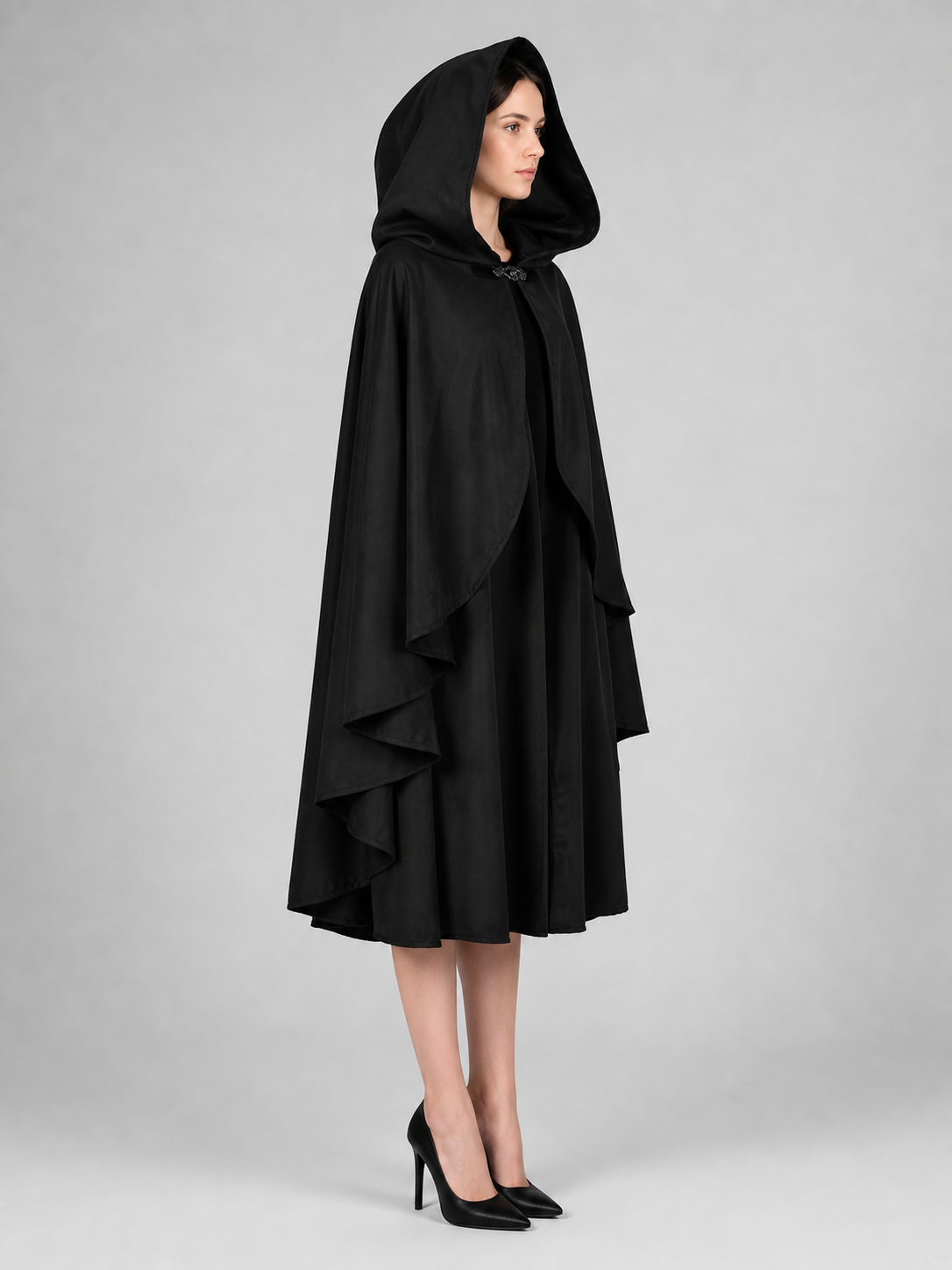 Black Hooded Carnival Cape, Flowing