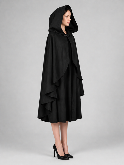 Black Hooded Carnival Cape, Flowing