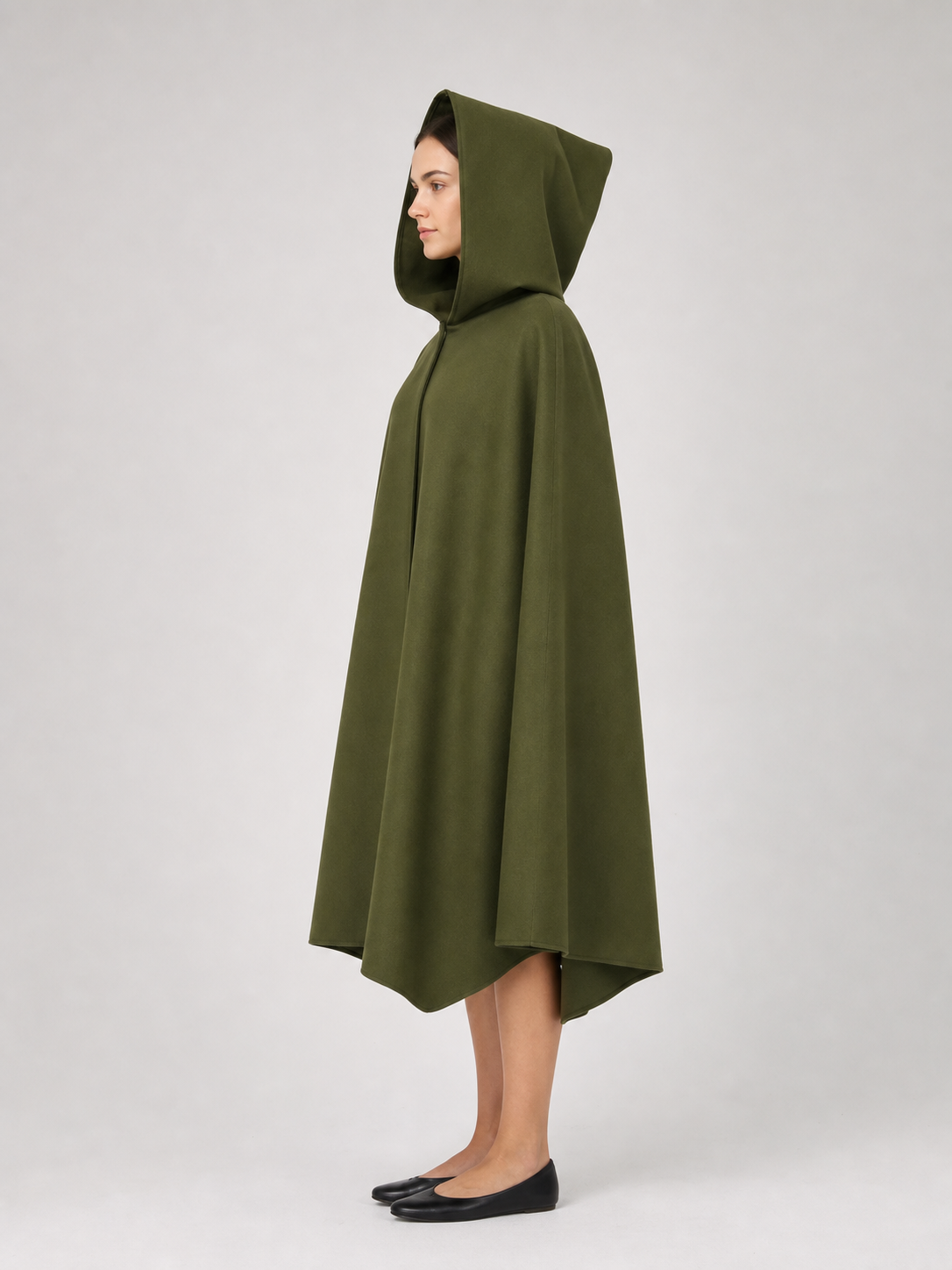 Triangular Hooded Cape, Olive Green