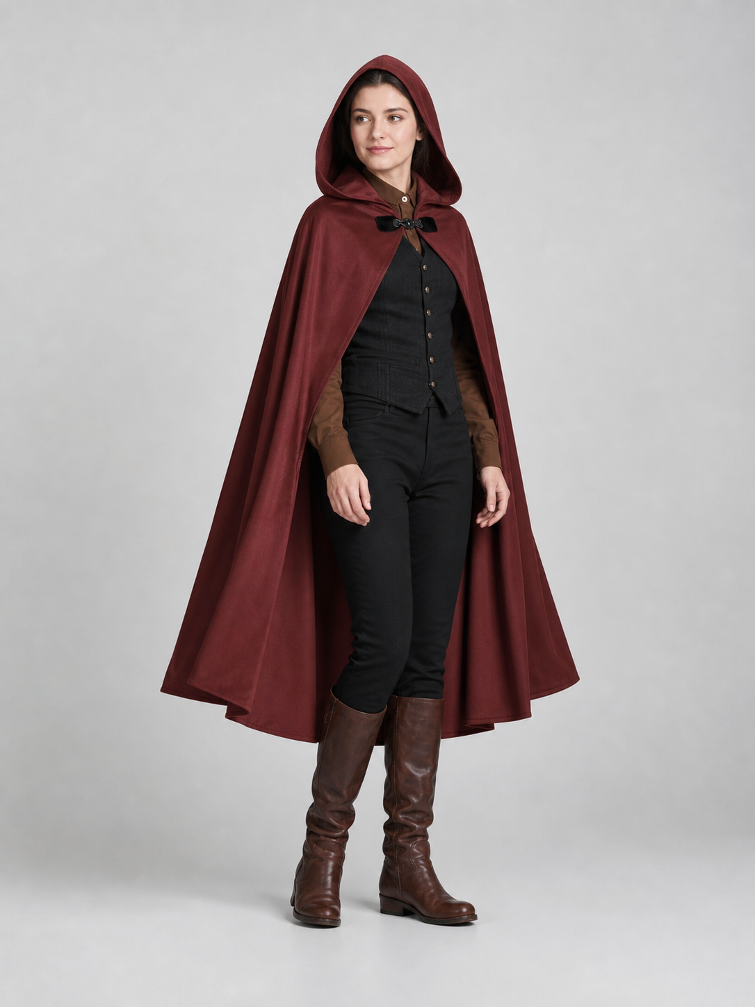 Burgundy Hooded Carnival Cloak for Cosplay