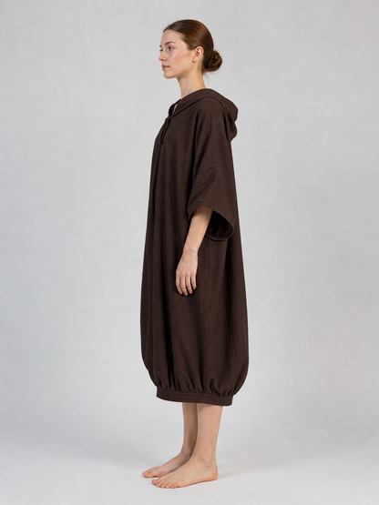 Brown Cotton-Linen Aladdin Pants