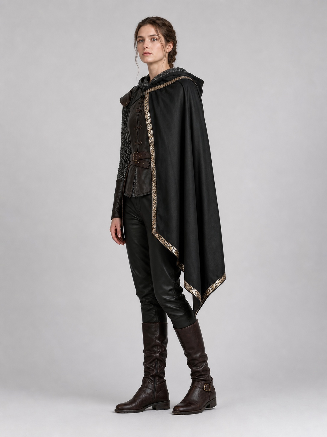 Black Medieval Hooded Carnival Cape