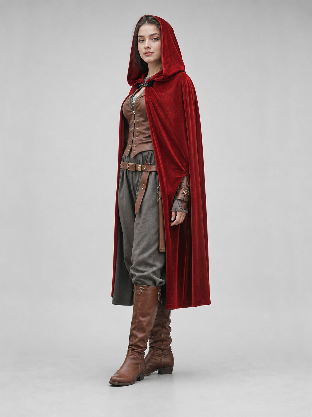 Burgundy Medieval Hooded Costume Cloak
