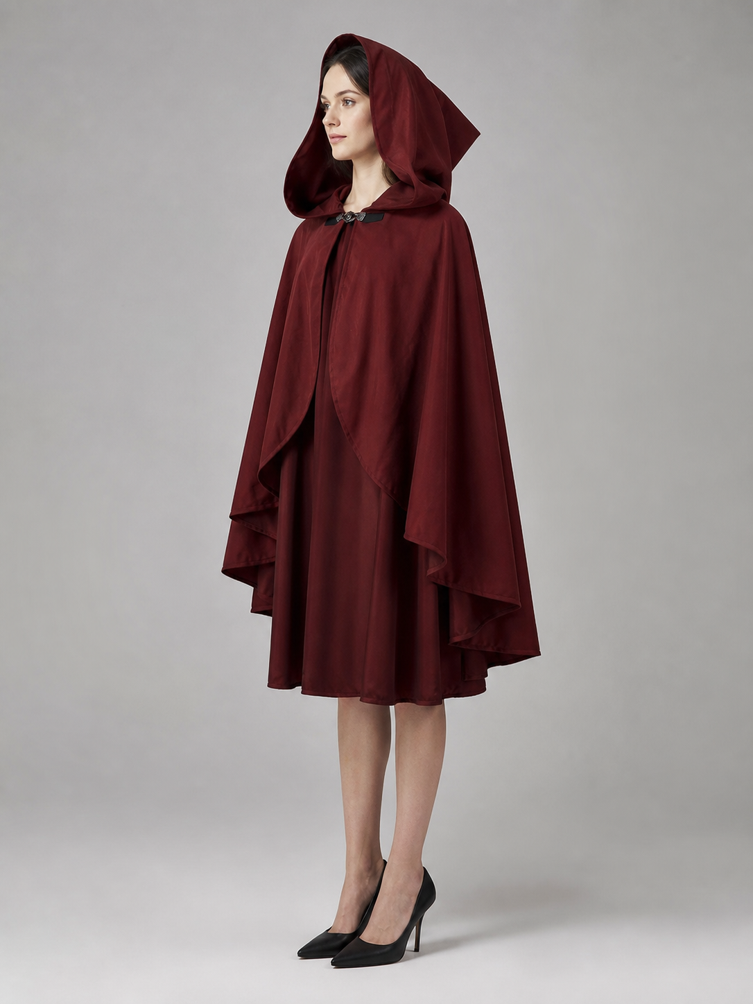 Burgundy Hooded Costume Cloak for Cosplay