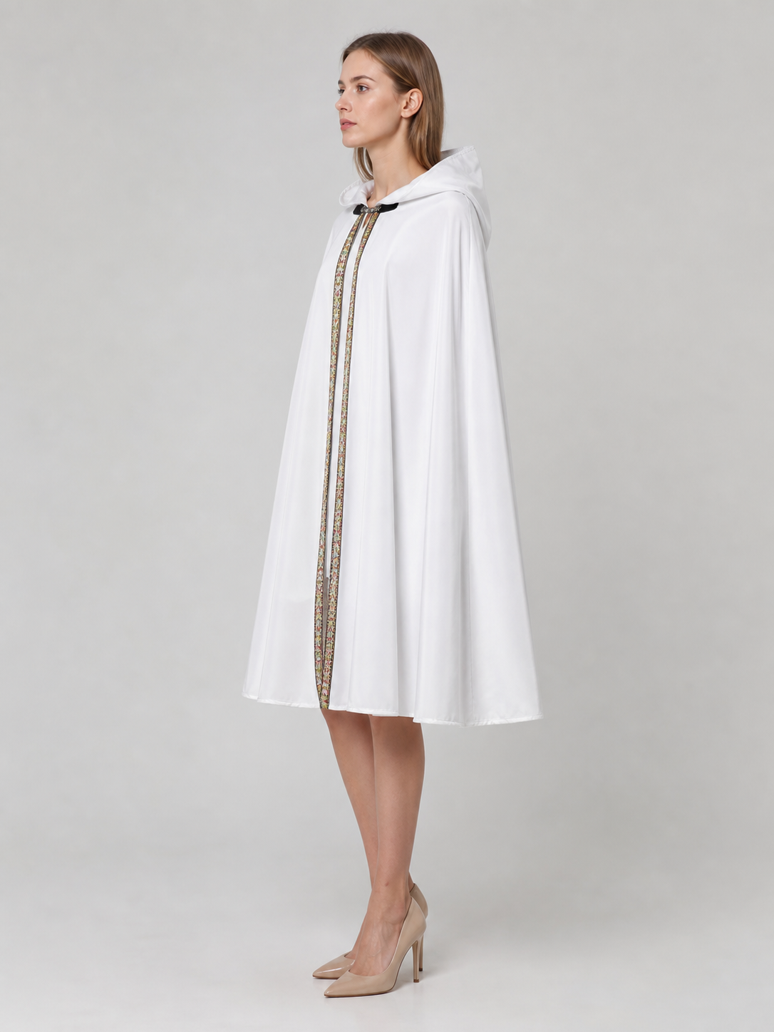 White Medieval Hooded Costume Cloak