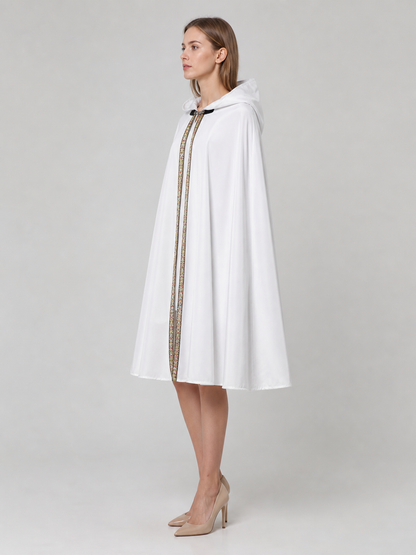 White Medieval Hooded Costume Cloak