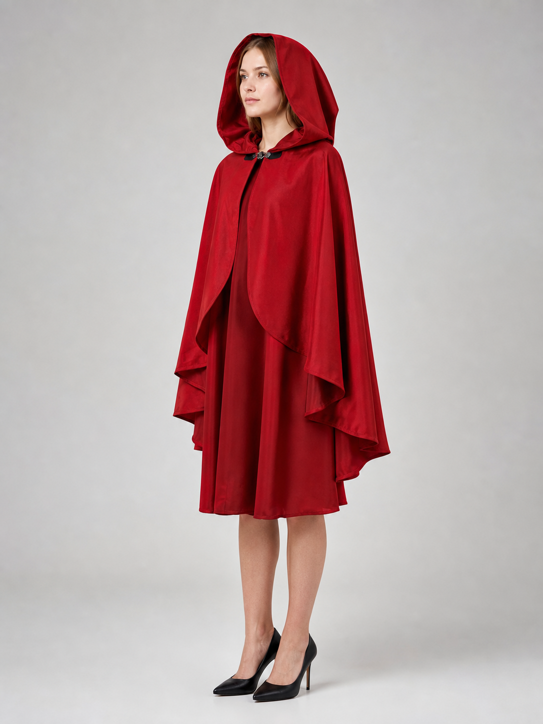 Red medieval carnival cloak with hood