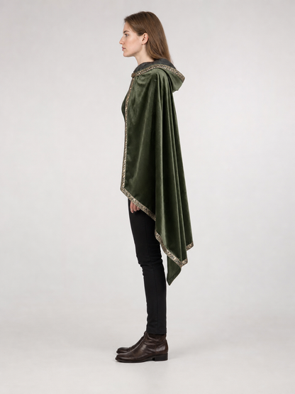 Green asymmetrical long carnival cape