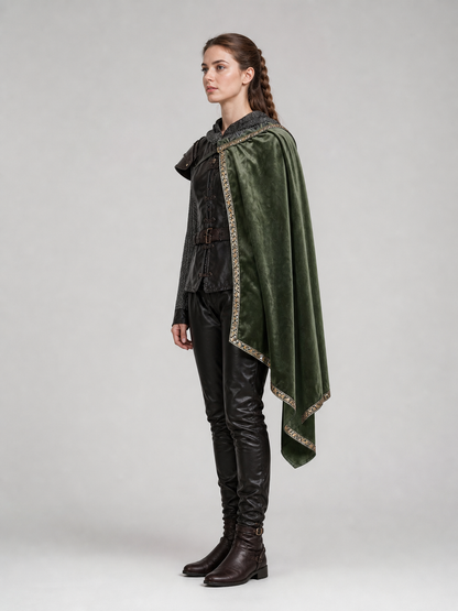 Green asymmetrical long carnival cape
