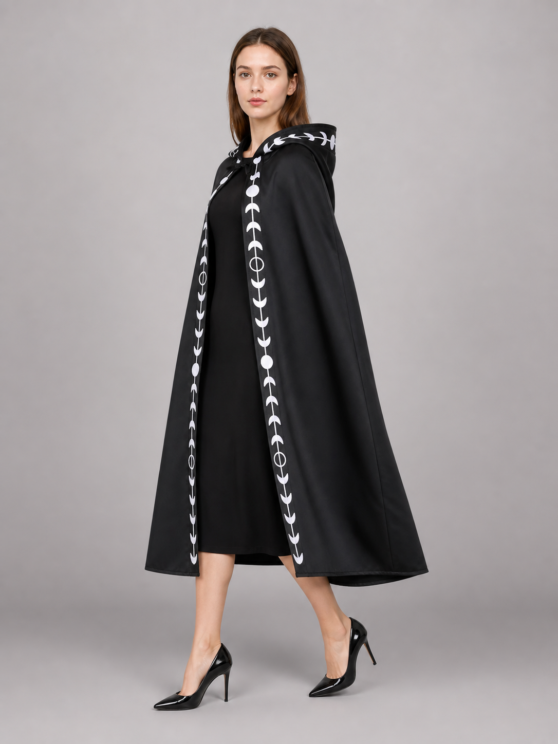 Black carnival cloak with a pointed hood