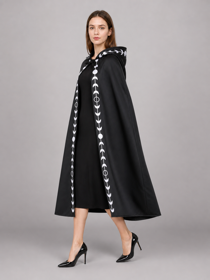 Black carnival cloak with a pointed hood