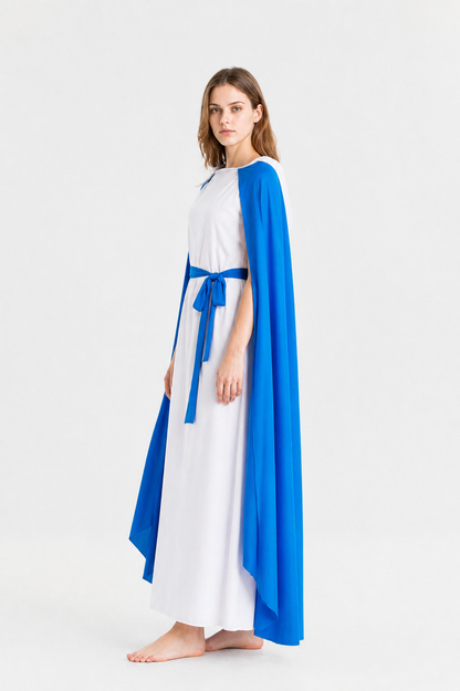 Pharaoh Costume with White Turban and Blue Cape side view